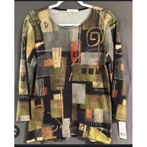 NWT Jess & Jane 2X "Contigo" Abstract Tunic Top Long Sleeve USA Comfy Artsy